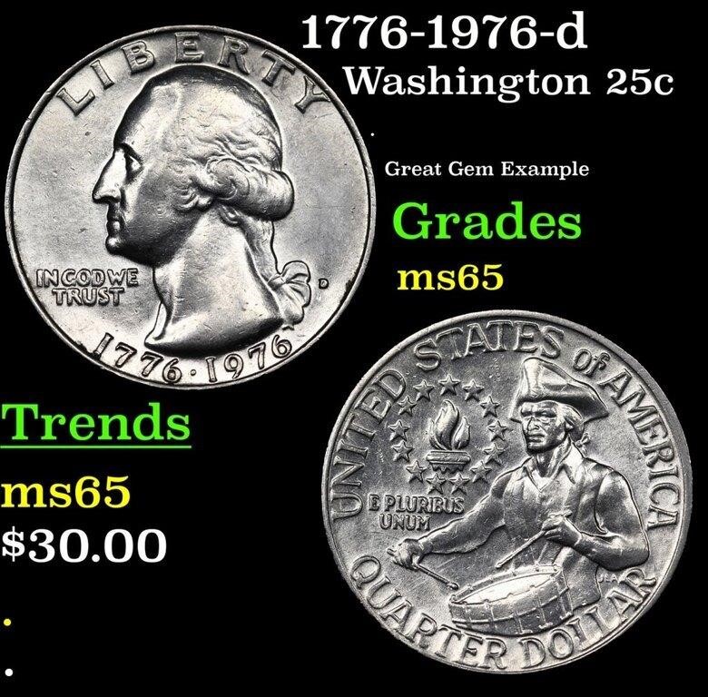 1776-1976-d Washington Quarter 25c Grades GEM Unc