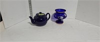 Blue Teapot & Decorative Vase