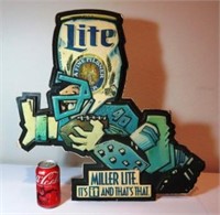 Vintage Miller Lite 3D Molded Plastic Sign w/Stand