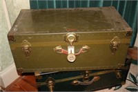 Olive drab trunk with wood inside and brass