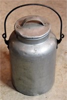 alum milk pail, few dings, 10.5" to top of lid