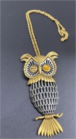 vintage owl-necklace-gold-tone gem missing