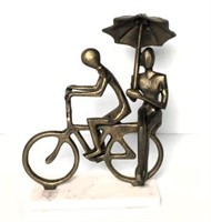 Metal Couple Riding Bicycle on Marble Base