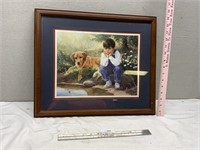 Boy w/ Dog Framed Print 15 1/2"x18 1/2"