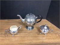 SILVER PLATED PITCHER AND SUGER, CREAMER