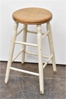 Vintage Round Oak Top Stool Painted Legs 22.5" T