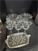 Fostoria Etched Glass Bowls & Champagne Glasses.
