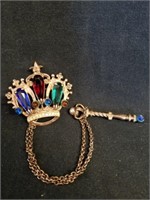 Vintage Sterling Crown & Chained Scepter Brooches