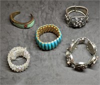 5 Vintage Costume Jewelry Cuff Bracelets