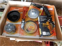 FLAT OF OIL FILTER WRENCHES AND PARTS + BOX OF