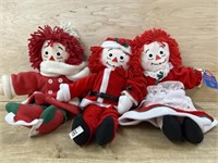 3- Christmas Raggedy Ann dolls