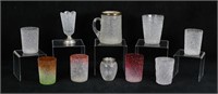 10 Pieces Overshot Glass Tumblers, Vases, Mug