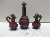 Three AVON Red Glass Pieces Tallest 9.5"