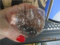 Clear Glass Paperweight w/Etched Dragonfly