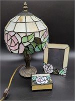 Stain Glass Lamp, Keepsake Box & Frame