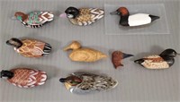 Group of miniature decoy figures & pins - 1 signed