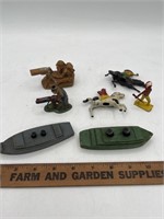 Vintage lead, Indians, soldiers, wooden boats,