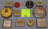 Vint.tape measures many w/ famous Co. names