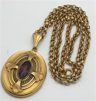 W & H Co Gold Tone Locket On Chain