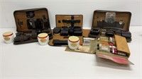 (3) vintage travel vanity kits in leather cases