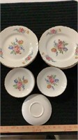 Vintage plates, 6 and saucers, 7, matching