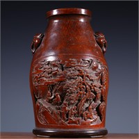 Bamboo carved double ear bottle