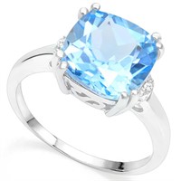 4.6CT Sky Blue Topaz & Diamond Ring in Sterling Si