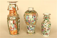 Three Cantonese 19th Century Famille Vert Vases,