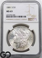 1881-S Morgan Silver Dollar, NGC MS63 Guide: 100