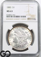 1883 Morgan Silver Dollar, NGC MS63 Guide: 110