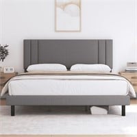 N8113  HAIIDE Full Platform Bed Frame, Light Grey
