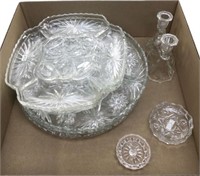 (9pc) Eapg Platters, Candlestick Holders