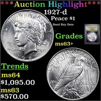 *Highlight* 1927-d Peace $1 Graded Select+ Unc