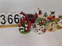 Christmas Decor w/ Cardinal Snow Globe