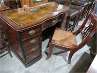 ANTIQUE 9 DRAWER LEATHER TOP DESK WITH CHAIR