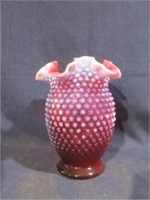 VTG 1940's Fenton Cranberry Hobnail Ruffled Vase