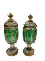 Pair Moser Lidded Glass Urns