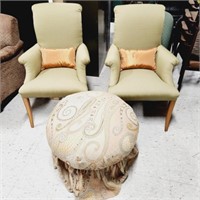 Matching Upholstered Accent Chairs & Ottoman