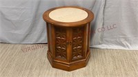 Mid Century Marble Top Drum Table w Inside Storage