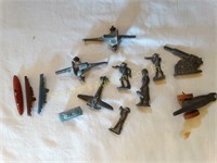 Antique lead metal toy soldiers, battleships,