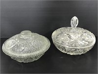 Pair of vintage cut glass covered dishes