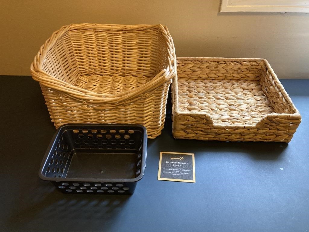 Lot of Storage Baskets, Wicker & Plastic