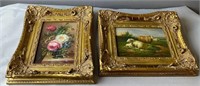 2 Framed Oil On Board Old World Style Paintings