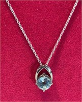 Sterling Silver Pendant with blue stone on 18"