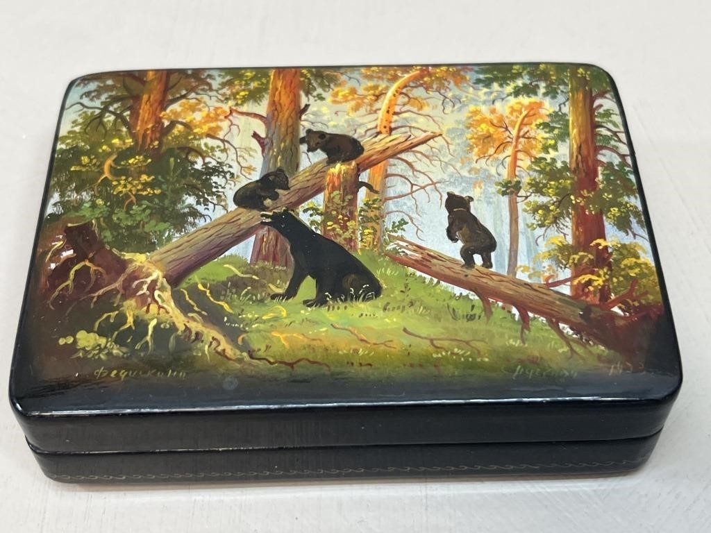 Hand Painted Bear Signed Trinket Box, USSR