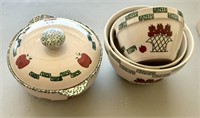 Apple covered bowl, 3-bowl set