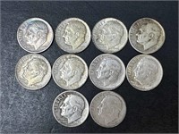 1946-49 Roosevelt Dimes (10 coins)