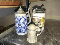 2 German made beer steins, and 1 small pewter
