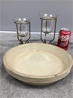 Stone Bowl & 2 Candle Holders