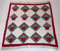 Patch work quilt - red & green urn with flowers,